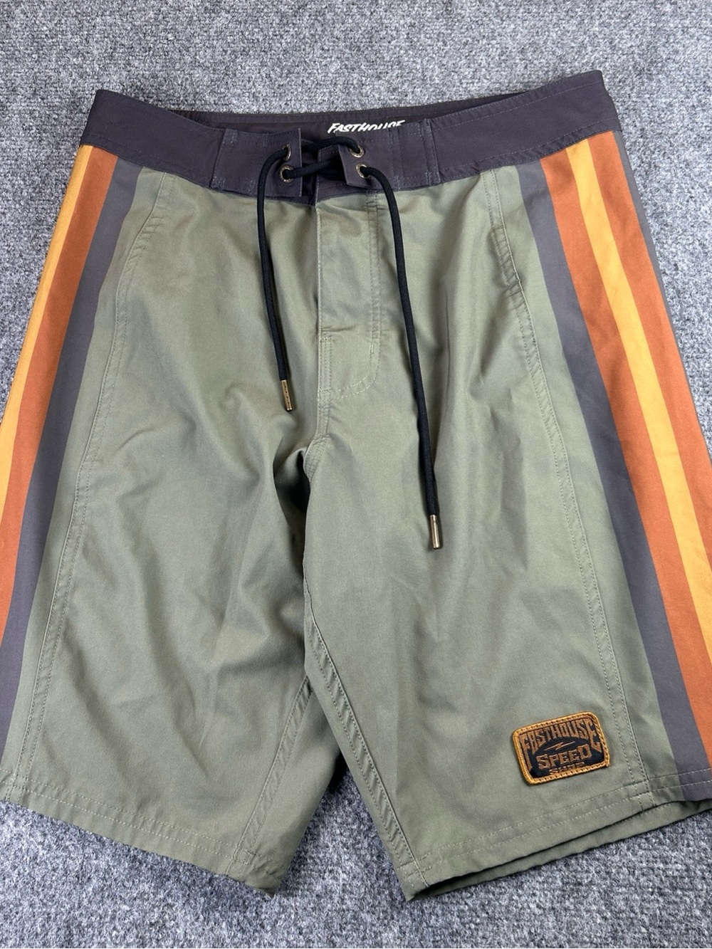 Fasthouse board shorts 28 Men’s Olive Swim Trunks with Orange Stripe